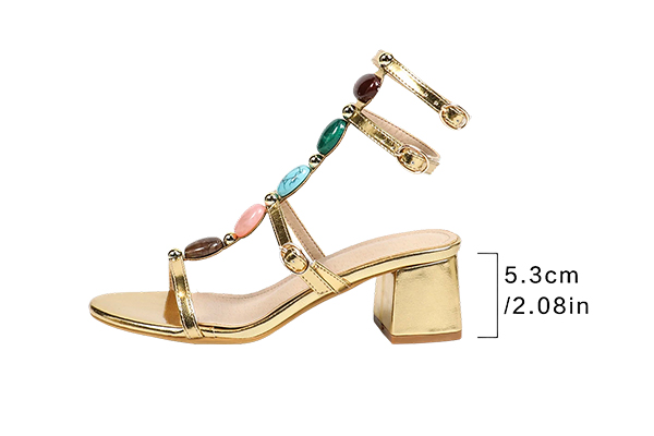 Women's high-heeled sandals, noble gold-colored stone design, fashionable, sexy, casual and comfortable Roman women's sandals