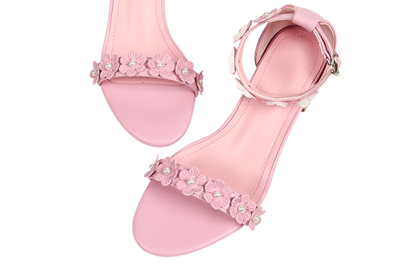 Women's Fashion Chunky Heel French Floral Design Faux Pearl Strap Open Toe Wedding Party High Heel Women Sandals