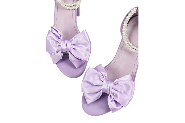 Women's Summer Purple Faux Pearl Bow Decoration Open Toe Square Head High Heel Sandals Elegant Style